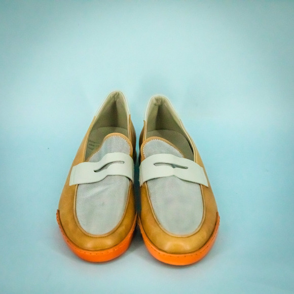 Dirk Bikkembergs 44 Size 10.5 US Tan Orange Grey Leather Metal Loafers Shoes main image 6
